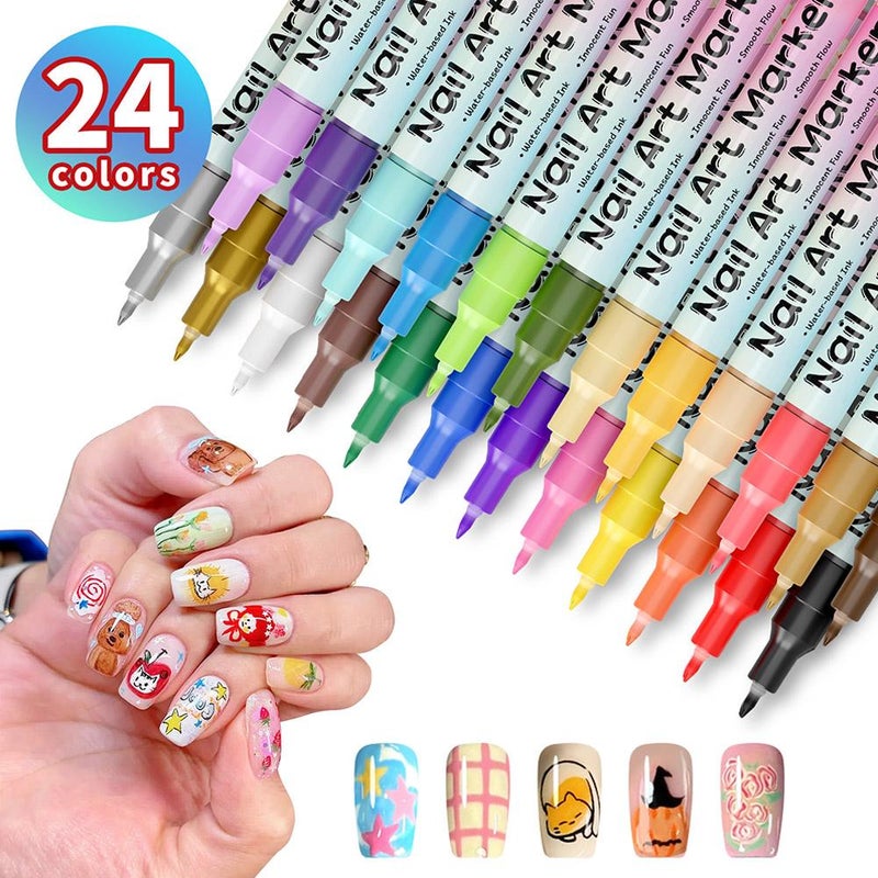 24 Colors Nail Art Pens Set with 3D Quick Dry 0.5mm Fine Tip, Waterproof Nail Art Pens for Painting Nails, Nails Art Markers Polish Pen,Artistic Decorations for Professional Manicure - Image 2